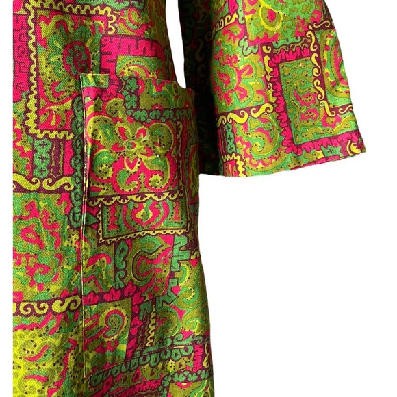 Vintage Styled by Saybury Green Pink Paisley Print Button Up Housecoat Dress M? - Picture 4 of 8